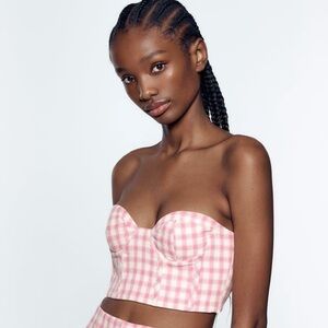 Zara Pink Gingham Bustier Crop Top | Coquette Cottagecore Festival Style (NWT)